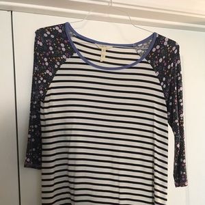 Matilda Jane floral and stripe 3/4 sleeve top